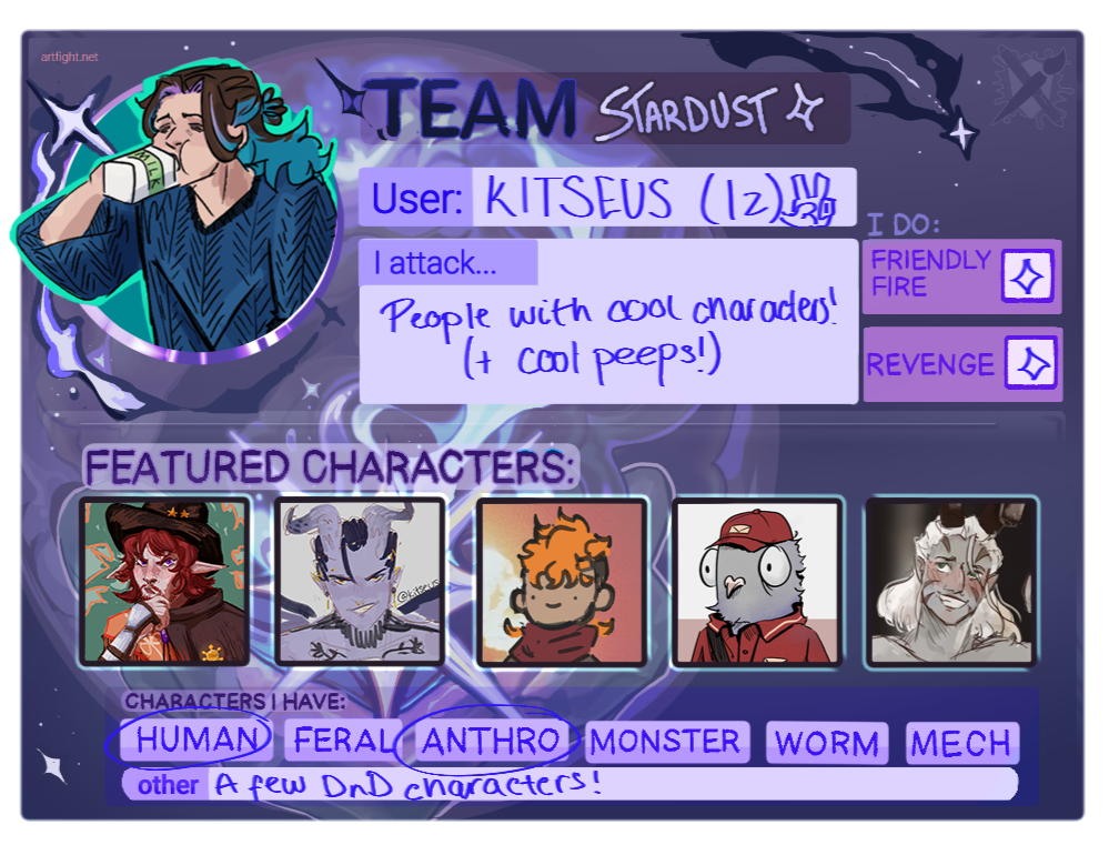 Kitseus' art fight card Kitseus' art fight card